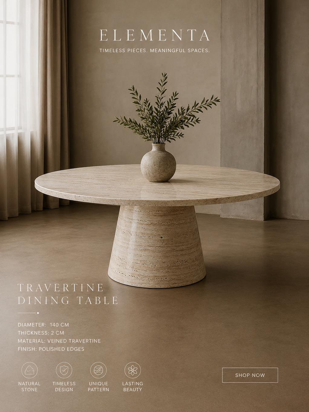 Elementa Dining Table | Travertino Veteado